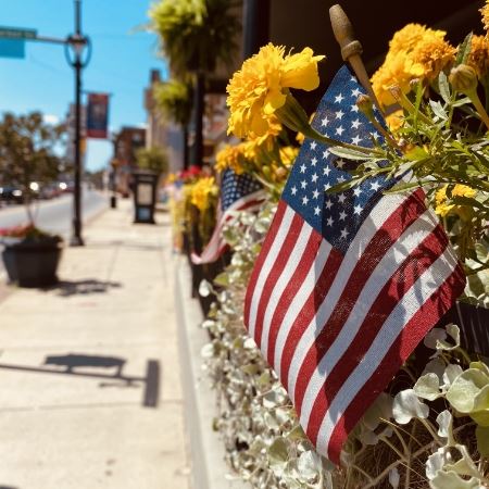 small USA flag on yellow flowers